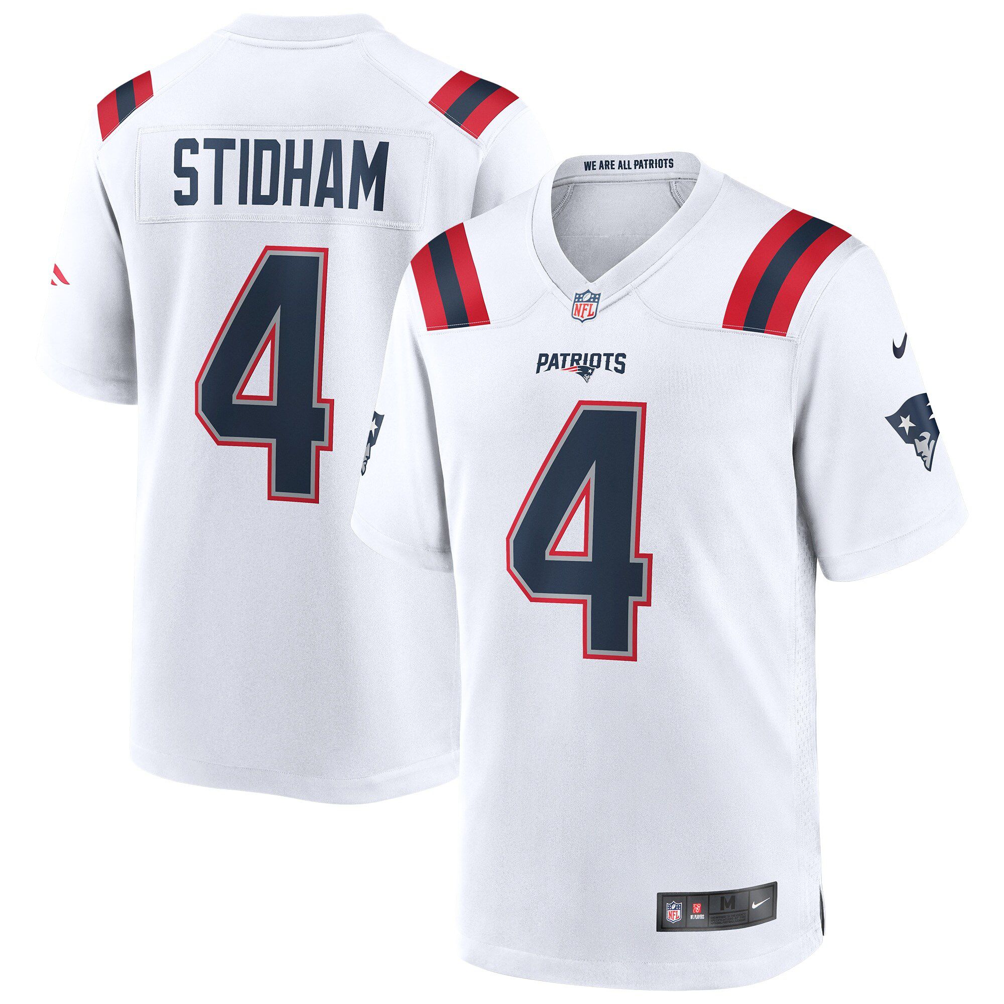 Men New England Patriots #4 Jarrett Stidham Nike White Game NFL Jersey